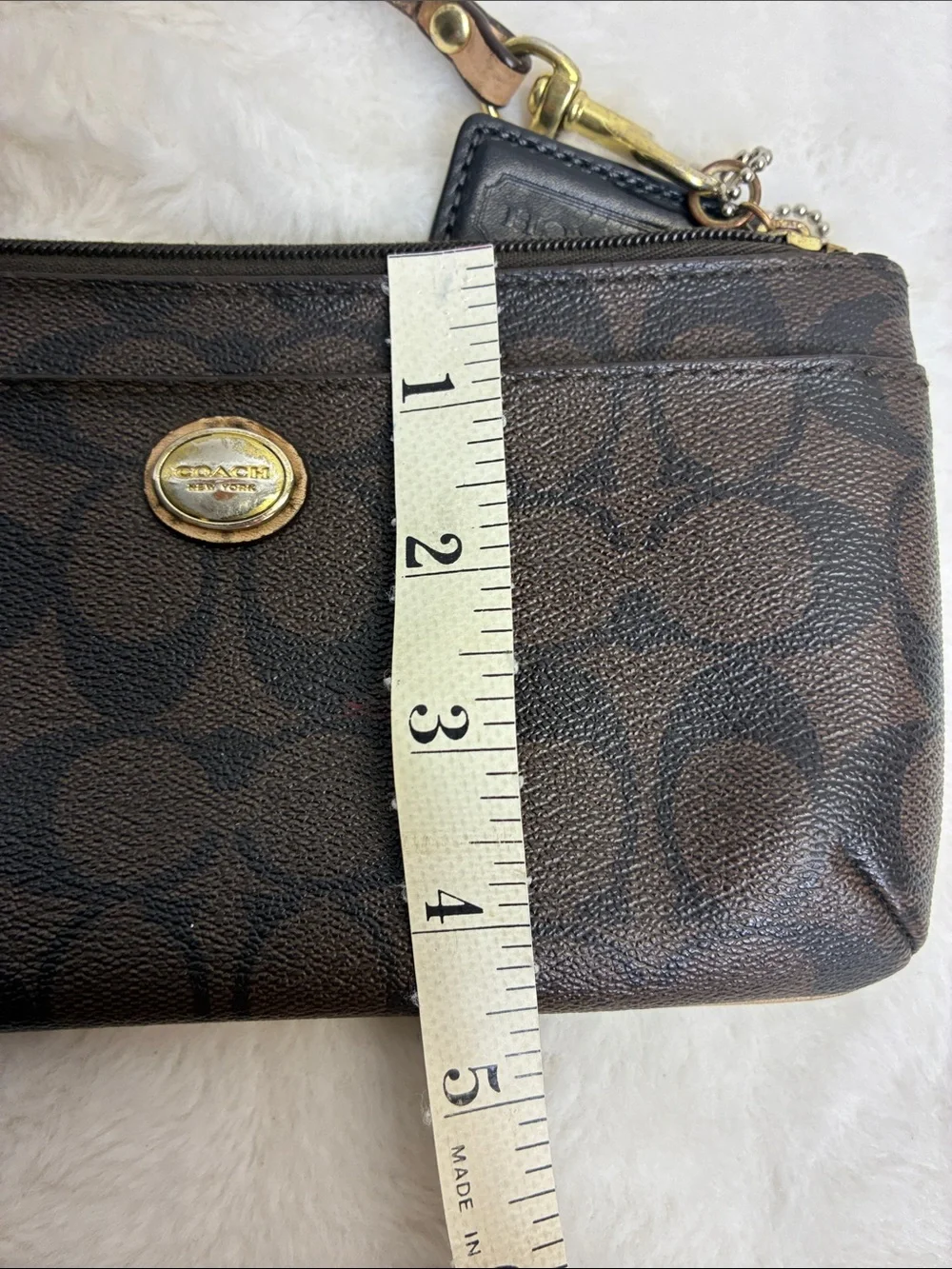 Coach Brown Signature Canvas Wristlet with Gold Hardware